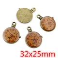 Vintage Bronze Taschenuhr Anhänger mit römischen Ziffern und Blumen für DIY Schmuck 32x25mm - Antike Bronze Floraler Taschenuhren-Stil (R3-14)