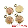Set mit vier 34x25mm Bronze-Taschenuhr-Anhängern für DIY-Schmuckherstellung - Antike Bronze Arabische Ziffern Floraler Stil (R2-16)