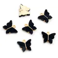Set mit 6 schwarzen Schmetterlingsanhängern aus Acryl mit Goldlegierung für Schmuck - Schwarzer Marmor Stil (AF7-35)