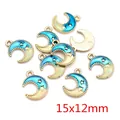 Goldener Mondanhänger mit blau-gelbem Emaille-Verlauf und Stern für DIY-Schmuck, 15x12mm - Farbverlauf Stern Mond (Q7-21)