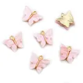 Rosa Schmetterlingsanhänger aus Acryl mit Goldmetallbasis für DIY Schmuck 6 Stk - Hellrosa Marmor Stil (AF7-37)