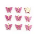Schmetterling-Anhänger aus rosa Harz mit Goldbeschichtung und Glitzer für Schmuckbau - Rosa Glitzer Stil (I4-11)