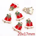Kerstbel bedeltjes van legering met rode emaille en groene strik, formaat 20x17mm - Kerstbel Stijl (P2-44)
