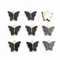 9 Schmetterlingsanhänger in Schwarz mit goldenem Metallrücken und funkelndem Harz - Schwarzer Glitzer Stil (I4-02)