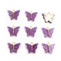 Lila Glitzer Schmetterling Anhänger mit goldenem Metallrahmen für Schmuckherstellung - Violetter Glitzer Stil (I4-03)