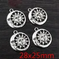 Set mit 4 Vintage-Himmelschmuckanhängern, 28x25mm Altsilber-Sonne und Mond Anhänger - Hohles Sonne Mond Gesicht (AG7-54)