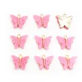 Schmetterling-Anhänger aus Legierung und Acryl mit rosa Glitzer und goldener Öse - Hellrosa Glitzer Stil (I4-07)