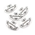 Fünf silberne Handmade Oval-Legierungsetiketten mit seitlichen Löchern für DIY-Schmuck - Antiksilber
