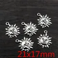Antiksilberne Sonnenanhänger 21x17mm Metalllegierung für DIY Schmuckherstellung - Strahlendes Sonnengesicht (P1-43)