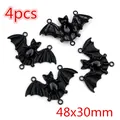 4er-Set schwarze Fledermaus-Anhänger aus Legierung, 48x30mm DIY Schmuckverbinder - Fledermaus