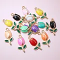 DIY Tulip pendant charms in various colors with alloy enamel finish for jewelry making - Random Mixed Colors (Random Mix)