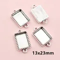 Rectangle 13x23mm silver alloy cabochon settings with double rings for jewelry DIY - Rectangle / Antique Silver