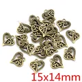 Herzanhänger aus Antikbronze für DIY-Schmuck, durchbrochenes Design, Größe 15x14mm - Filigran Scroll Hohlherz-Stil (P5-06)
