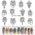 Stickers à ongles dentelle mandala STZ-500 avec lignes géométriques noires et colliers - Style Pendentif Dentelle Mandala (STZ500)