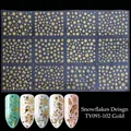 Detail of 3D gold Christmas nail stickers featuring snowflakes and reindeer patterns - TY091-102 Snowflakes Theme / Gold