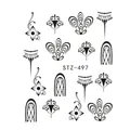 Stickers à ongles STZ-497 aux lignes géométriques noires et motifs floraux - Style Ondulation Florale Bohème (STZ497)