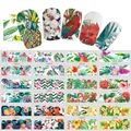 Pegatinas de uñas tropicales con diseños de piña, flamenco y hojas de palmera - Patrón Tropical 949-960