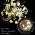Detailansicht von 120 goldenen Weihnachts-Nagel-Pailletten aus Metall in einer Rundbox - Weihnachten Universal Mix Stil (Runde Flasche) / Gold
