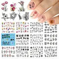 Waterproof nail art water slide decals with black and white floral and botanical patterns - Colorful Floral Theme (BN1213-1224)