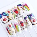Pop art nail art stickers with red lips and retro sunglasses designs on white background - Smoking Woman Rainbow Red Lips Style (STZ-760)
