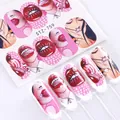 Pop-art nagelstickers met rode lippen en stippen, inclusief gedecoreerde displaynagels - Sexy Lippen Tong Illustratiestijl (STZ-759)