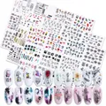 Artistic nail stickers set with floral, abstract lines and panda patterns for manicure - BN1213-1248 Style Combo