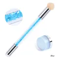 Strumento nail art a doppia testa con strass blu, spugna rosa e punta in silicone - Blu