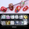 Kit de paillettes de Noël pour ongles avec 12 couleurs laser dans une boîte de rangement - Set de 12 Couleurs Mélangées Flocons (XHH01)