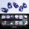 Paillettes flocon de neige pour nail art de Noël en boîte 12 cases effet laser - Set de Flocons Iridescents (XHH05)