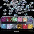 12-color Christmas snowflake nail glitter sequins set in holographic laser finish - Metallic Snowflake Set (XHH06)