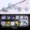 Ensemble de paillettes de noël pour ongles avec 12 flocons de neige laser - Set de Flocons Mélangés Festifs (XHH02)