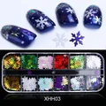 Kit de paillettes flocon de neige pour nail art de Noël avec 12 couleurs de paillettes - Set de Flocons Colorés (XHH03)
