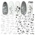 F565 minimalist black and white floral lace nail art stickers for French manicures - Black White Floral Branch Style (F565)