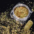 Scaglie di glitter olografici dorati irregolari in un contenitore quadrato trasparente - Stile Oro Olografico (ALS-01)
