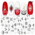 Macro detail of black and white mandala nail stickers with lace and floral bohemian patterns - Mandala Bohemian Style (F567)