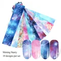 Starry sky nail transfer foil set with 10 galaxy designs and cosmic marble patterns - Shining Night Sky Style
