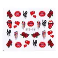 Street style nail art stickers with red lips, roses, and hearts design, model STZ-761 - Red Lips Rose LOVE Style (STZ-761)