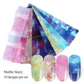 Nail art transfer foil set with 10 marble and starry sky laser designs for DIY manicures - Marble Night Sky Style