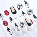 Street graffiti nail stickers featuring red lips and cherry patterns on white nails - Red Lips Cherry Gun Graffiti Style (STZ-763)