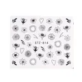 Black and white floral nail stickers featuring daisy and leaf patterns, model STZ-814 - Flower Daisy Style (STZ-814)