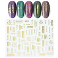 Macro detail of 3D metallic gold Russian letter nail stickers on cat-eye fake nails - Gold Russian Symbol Series (STZ-G025)
