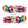 Adesivi per unghie ad acqua con motivi labbra in stile pop art, modello STZ-756 - Stile Labbro Mordente Arcobaleno Con Fumo (STZ-756)