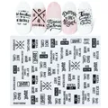 Detailed sheet of STZ-G026 3D nail art stickers with Russian and English slogans - Black Fashion Lettering Series (STZ-G026)