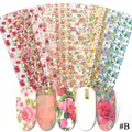 Détail de feuilles de transfert pour ongles aux motifs de roses et marguerites colorées - Motif de rose (B)