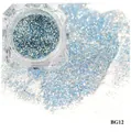 Light blue and silver nail art glitter powder in a clear square jar, style BG12 - Blue Silver Mixed Metallic Sequins (BG12)