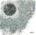 Nail art glitter variant BG19 featuring iridescent purple and green sparkling flakes - Holographic Purple Green Silver Glitter (BG19)