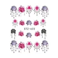 Pegatinas para uñas STZ-633 con rosas rosas, lotos púrpuras y arte floral - STZ633