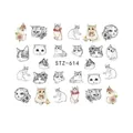 Pegatinas de agua para uñas con gatos y flores modelo STZ-614 para manicura creativa - STZ614