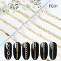 Golden and silver alloy nail art chains FB01 shown on black nails with metallic luster - Gold Multi-Shape Chain Style (FB01)