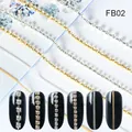 Macro shot of silver and gold alloy metal nail art chains with shiny rhinestone detail - Rhinestone Metal Mixed Style (FB02)